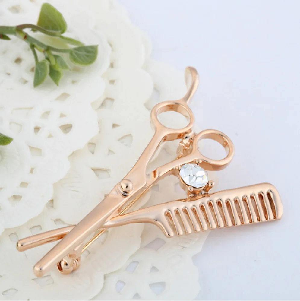 Linnor Lucky Barber Scissors Brooches Pins Hair Comb Diy Brosche