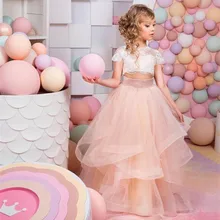 2016 Tüll Blume Mädchen Kleider 2 Stück A-linie Nette Erstkommunion Kleid Kurzarm Lange Mädchen Abendkleider