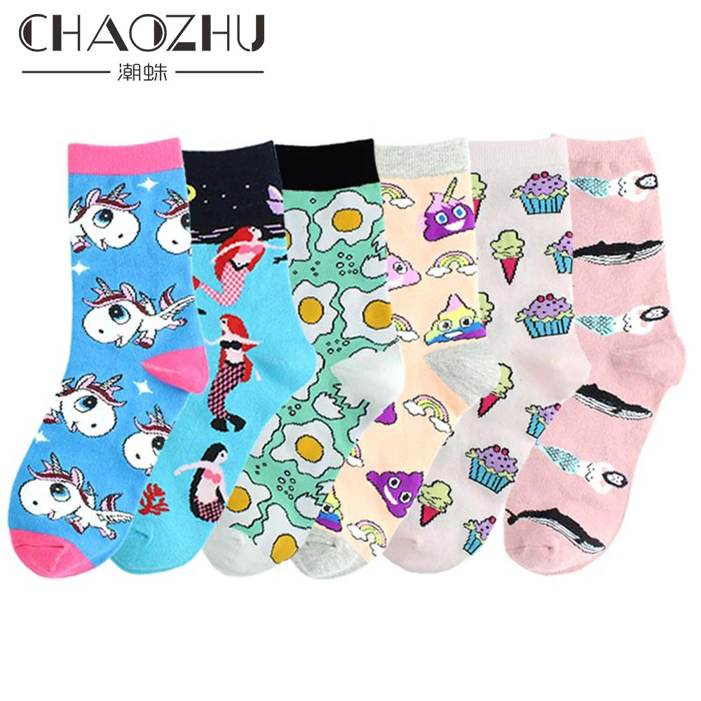 

CHAOZHU Japanese cartoon unicorn ice cream whale pink sweet girls lady character new arrive socks women casual cotton skarpetki