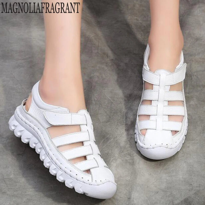 

Women's Sandals Summer Genuine Leather Handmade Ladies Shoe Sandals Women Flats Retro Mother Shoes Sneakers sandalias mujer c86