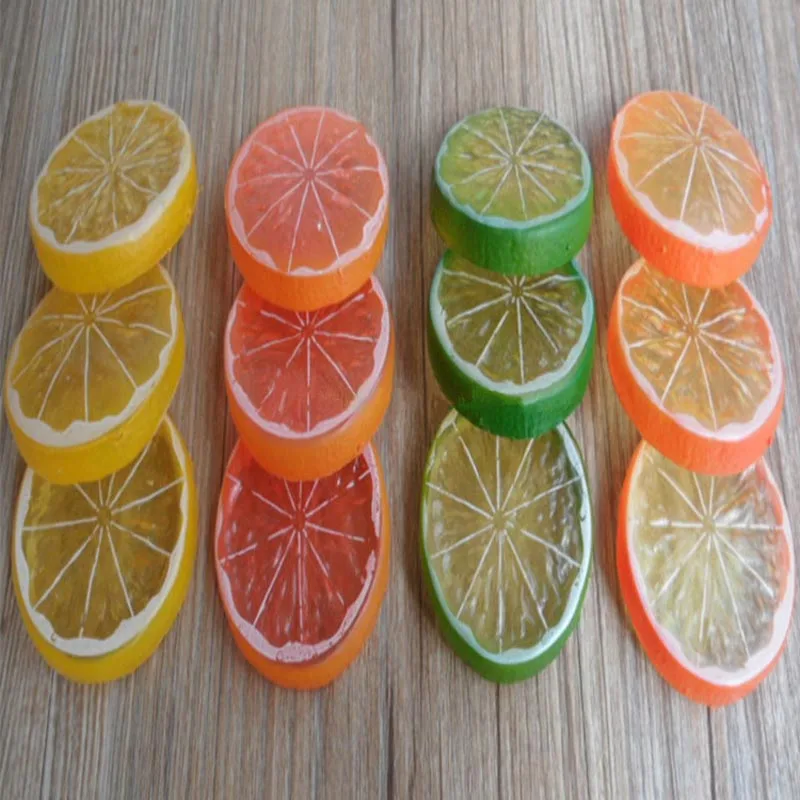30 шт., многоцветные, 5 см, реалистичные искусственные фрукты, пластиковые сушеные ломтики лимона для украшения торта, вечерние украшения DIY