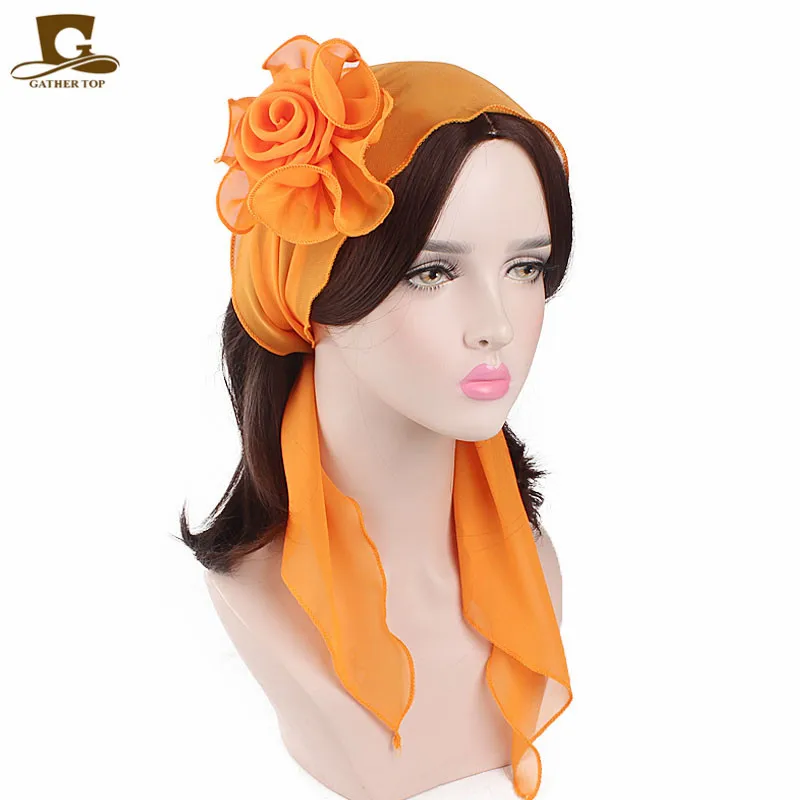 

Spring Summer Women's Elegant Strench Chiffon Flower Hair Bands Headband Decorative Headwear Turban Headwrap Pre-Tied Bandana