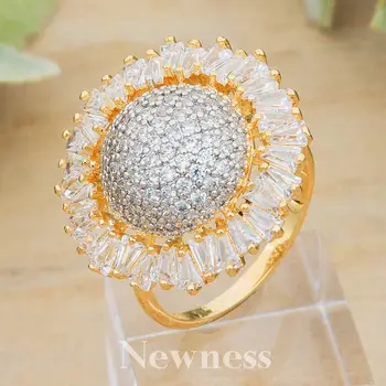 

Newness 22mm Luxury Ball Shape Geometry Cubic Zironium Gold Color Engagement Dubai Naija Bridal Resizable Rings