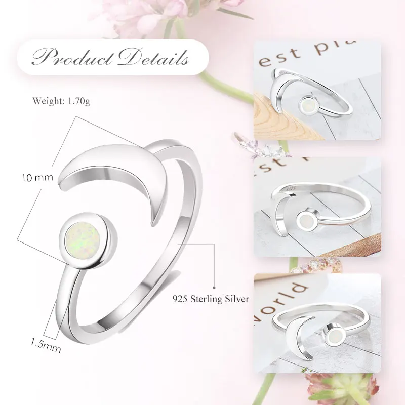 UMODE, трендовые кольца из серебра с лунным 925 пробы, белые, натуральные, круглые, 2 мм, опал, регулируемое кольцо для женщин, романтическое, хорошее ювелирное изделие ULR0709