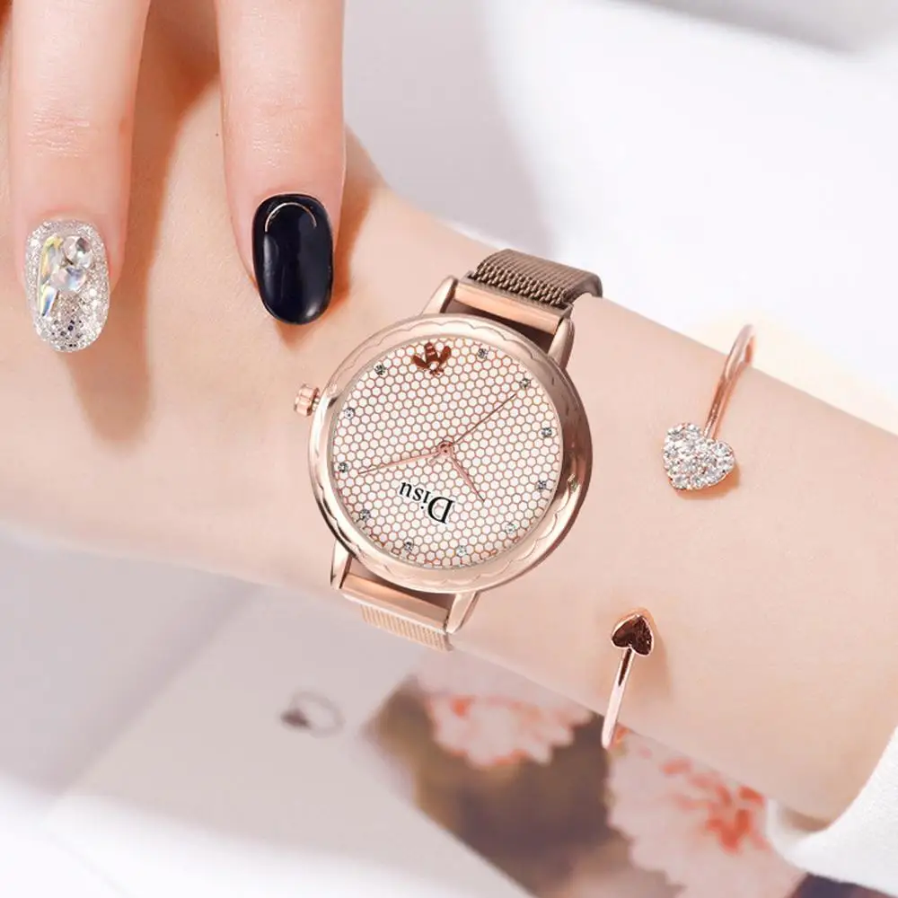 

New Luxury Crystal Women Bracelet Watch Fashion Rose Gold Mesh Dial Magnetic Ladies Quartz Wrist Watches Relogio Feminino 2019