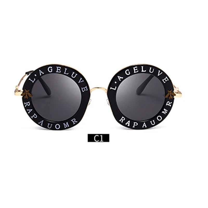 FU E Модные Ретро Круглые Солнцезащитные очки женские Брендовые очки дизайнерские английские буквы маленькая Пчелка очки мужские солнцезащитные очки UV400 828 - Цвет линз: C1