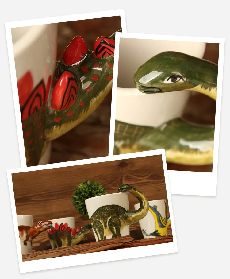 3D Милые кружки с динозаврами, креативные керамические кружки с ручной росписью, детские чашки для чая, модные кофейные чашки, новые подарки, забавные кружки, персонализированные