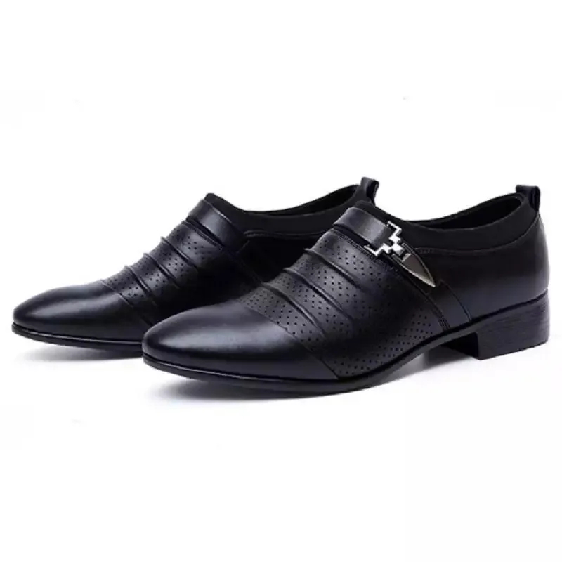  2019 black brown white men's shoes men's pointed dress shoes high quality summer non-slip openwork 