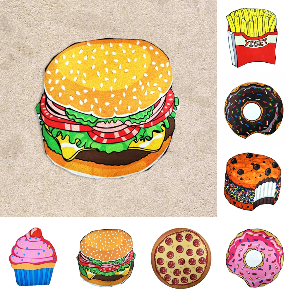 

Pineapple Doughnut Pizza Chiffon Beach Tapestry Mat Blanket Decor Textile Cute Dessert Cake Print Beach Mat