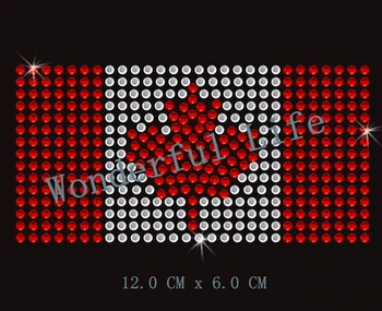 

Lowest price CANADA Flag rhinestones motif transfer Design iron on free shipping white clear crystal stones with red