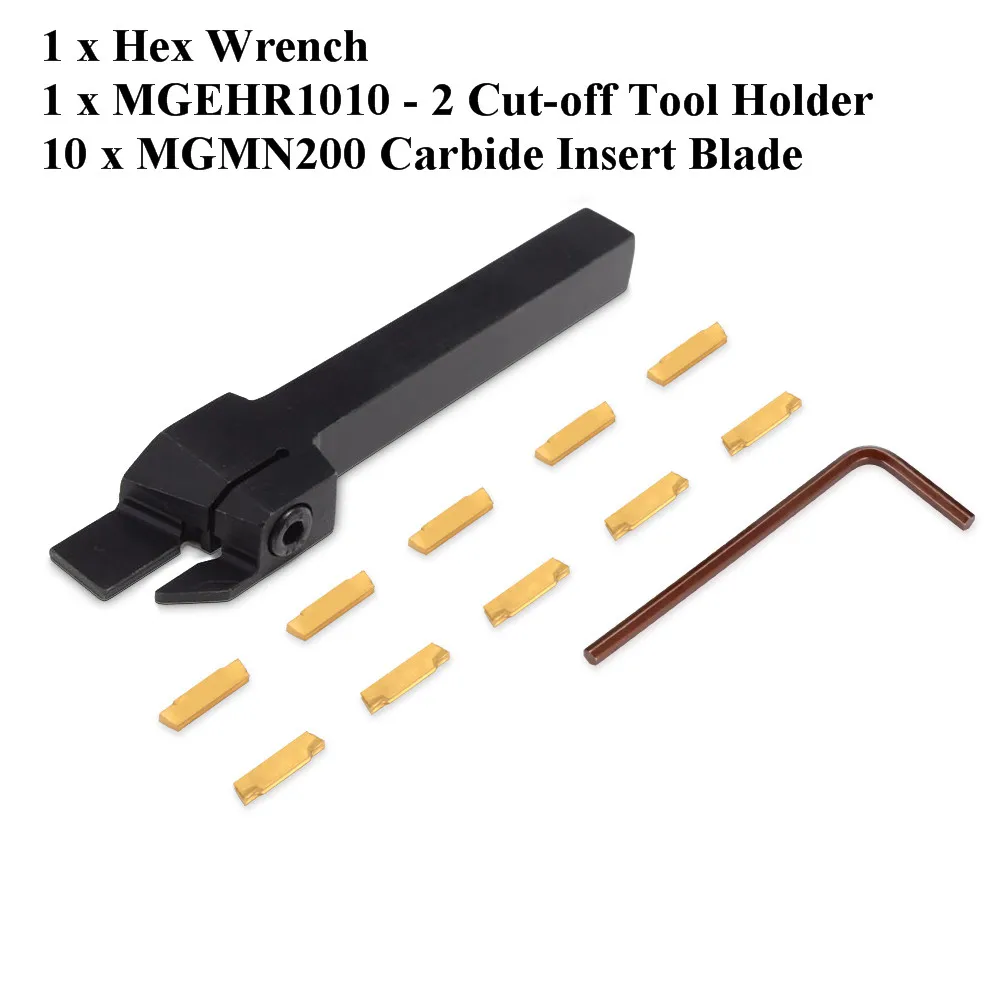 

MGEHR1010 - 2 Grooving Tool Holder With 10pcs MGMN200 Insert Blades Black MGEHR1010 - 2 Cut-Off Tool Holder