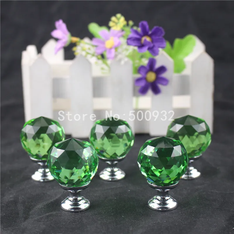 

30mm 2pcs/lot crystal green ball knobs drawer pulls hand door to pull hand to decorate