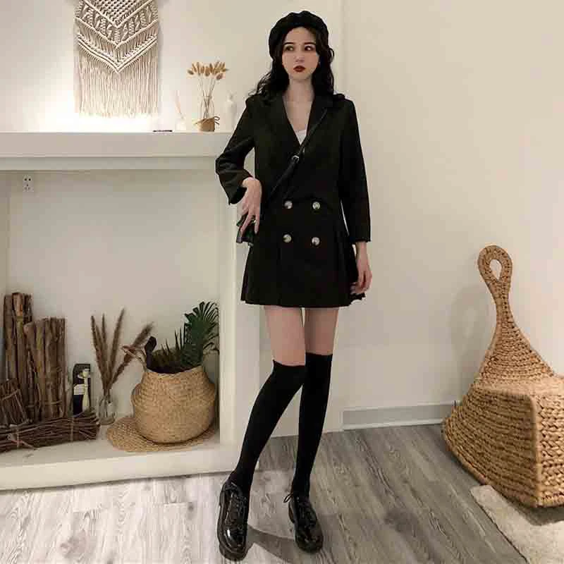 SHENGPALAE 2019 الربيع و الصيف الرجعية اللباس الرسمي اللباس المرأة أنيقة صغيرة فستان بتصميم بدلة ألف خط زر فوق الركبة ، مصغرة FN474