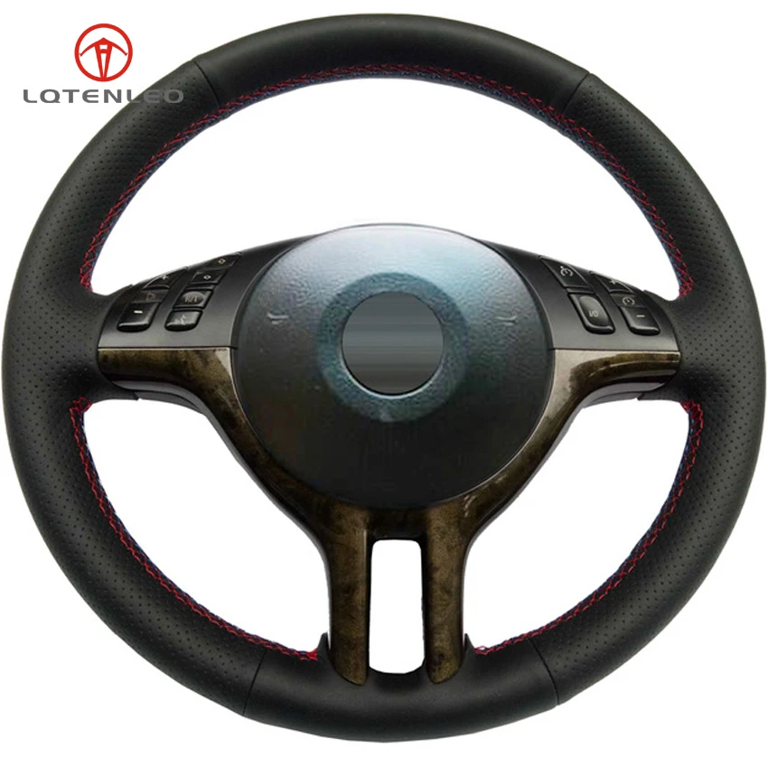 

LQTENLEO Black Artificial Leather Hand-stitched Car Steering Wheel Cover for BMW E39 E46 325i E53 X5