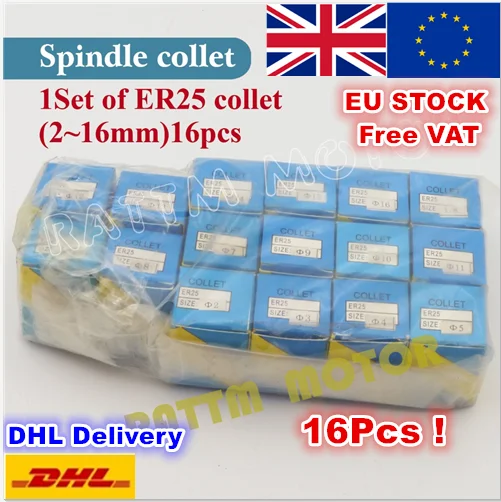 

[EU Stock] 1 Set ER25 (2-16mm)16pcs Collet Beating 0.1mm precision Spring Collet for CNC Milling lathe tool 0.8kw spindle motor