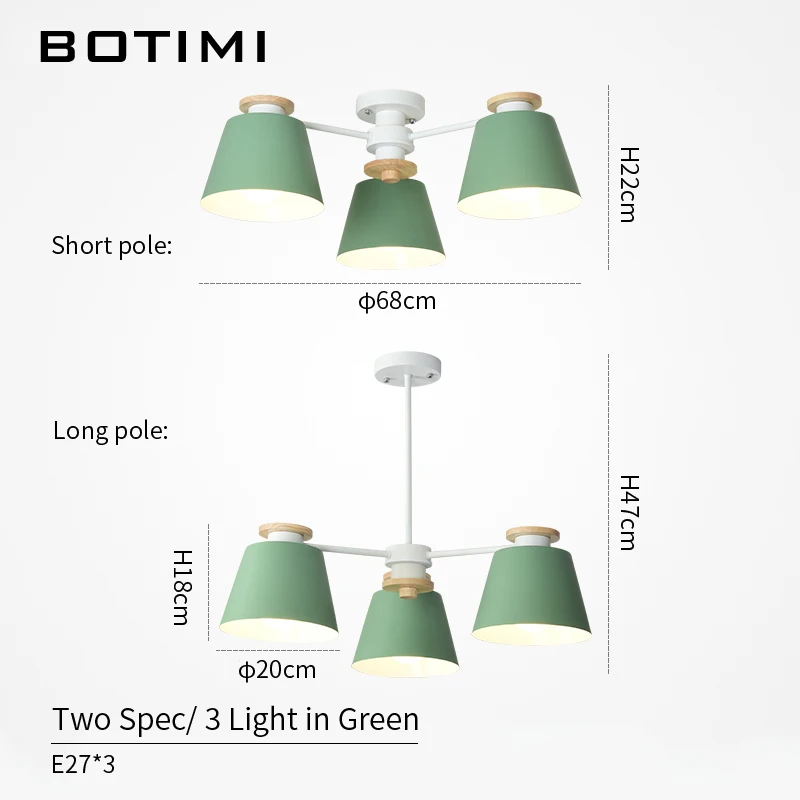 BOTIMI красочный люстра светильник ing для гостиной светодиодный деревянный подвесной светильник Современные Люстры для спальни и кухни - Цвет абажура: 3 Light in Green