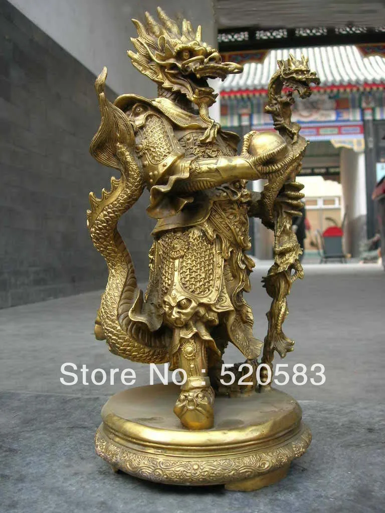 

17"Chinese myth oddity Pure brass sea dragon King buddha statue