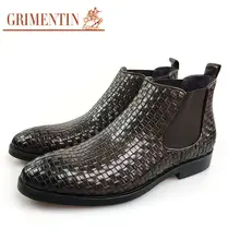GRIMENTIN/модные мужские ботинки из натуральной кожи; мужская обувь ручной работы с плетеным верхом; цвет черный, коричневый; мужские ботильоны