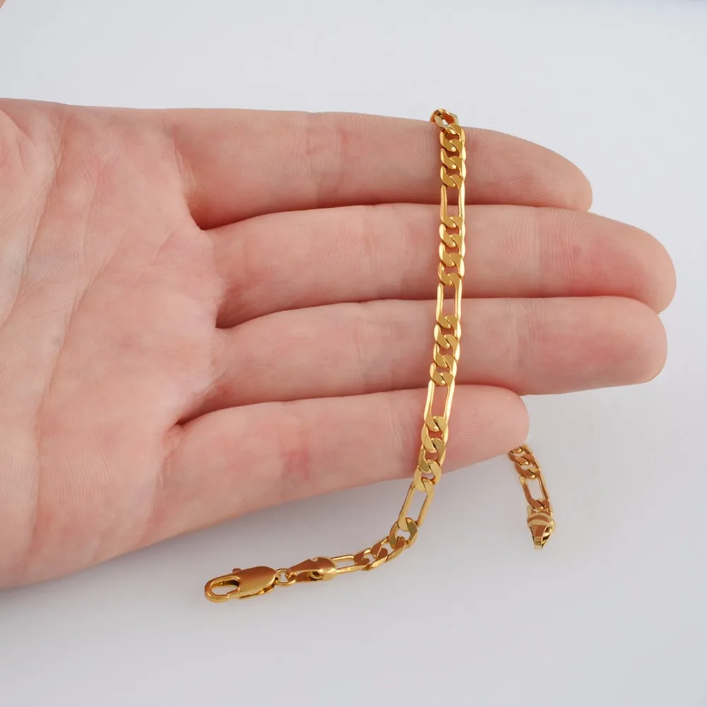 Anniyo ONE PIECE /Men Chain Bracelets Gold Color & Copper Bangles for Women Figaro Chains GP Link Bracelet Jewelry Gifts #064202
