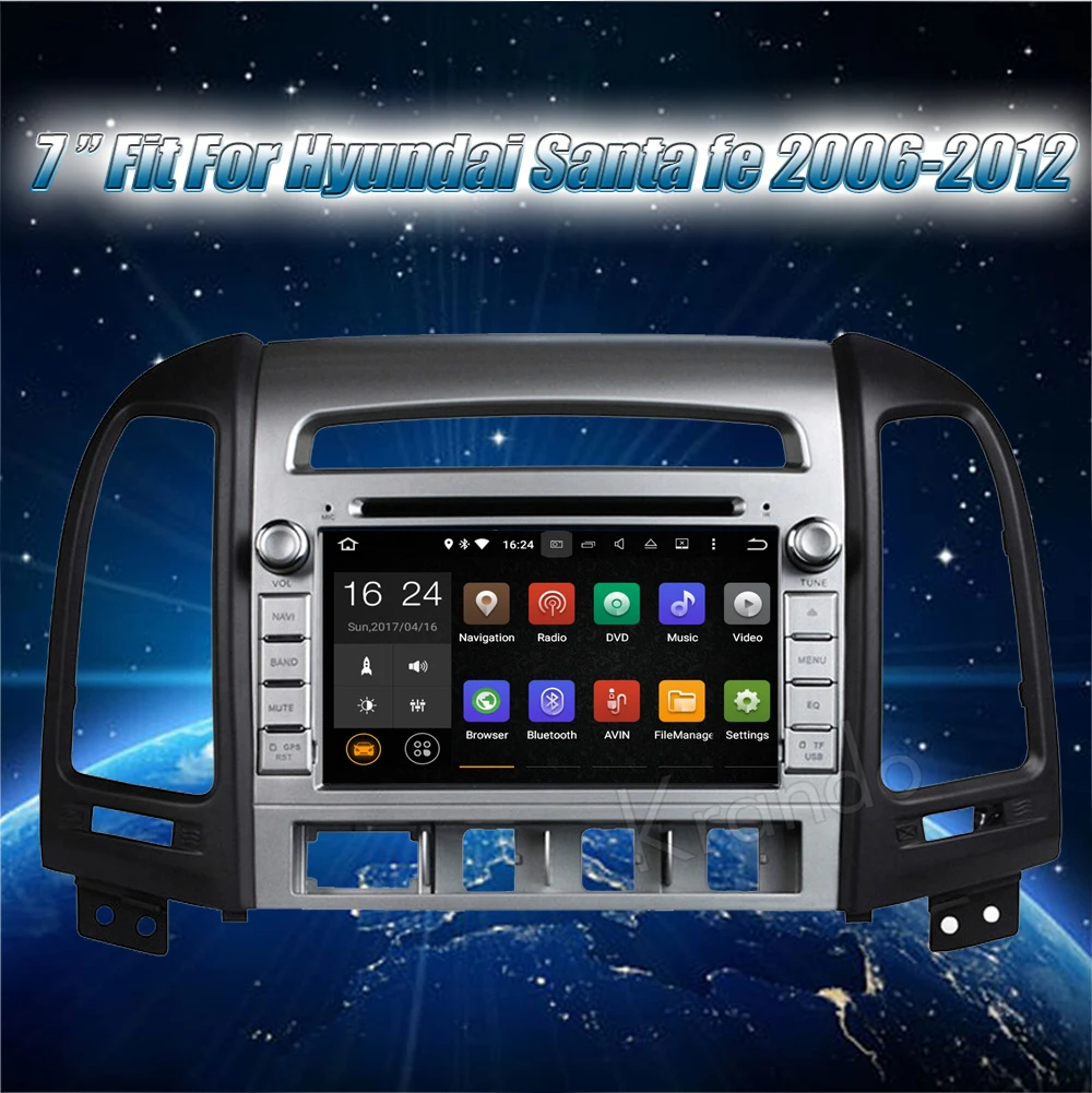 Krando Hyundai Santa Fe 4 hole Android car radio gps navigation multimedia system (1)
