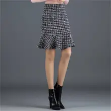 Модная женская юбка рыбий хвост, осенняя и зимняя женская новая длинная юбка с высокой талией, большой размер, дикая клетчатая юбка, Женская юбка