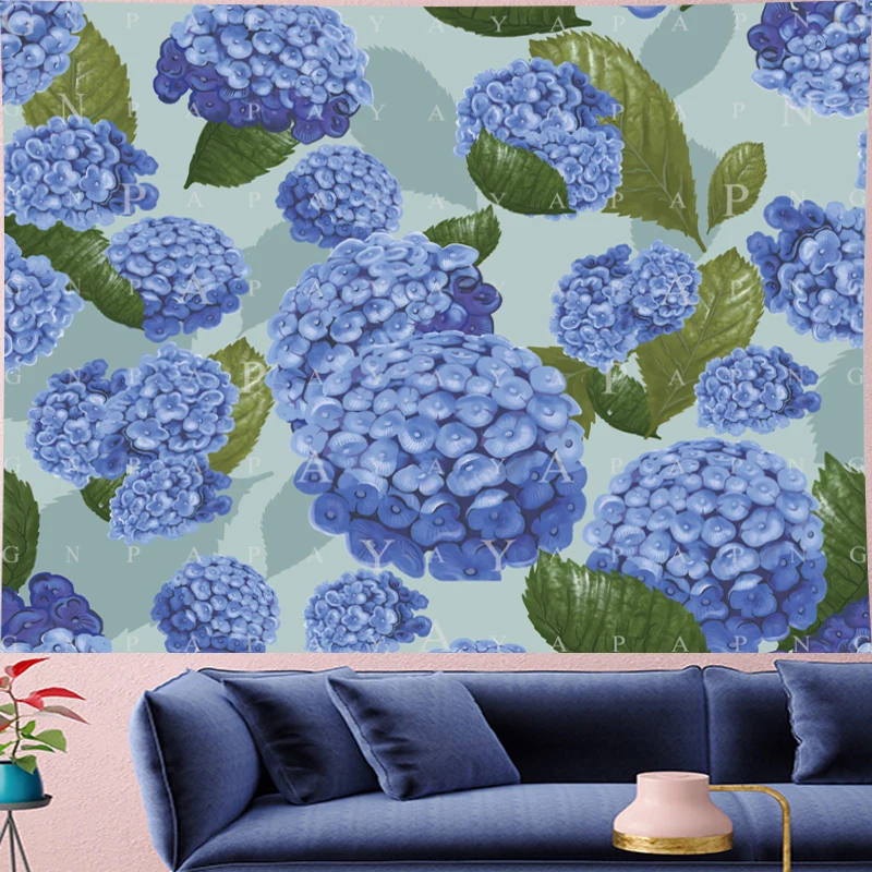 

Nordic Style purple Hydrangea macrame Tapestry Kid's room flower lake blue Wall Hanging Vintage Pattern Tapestries home decor