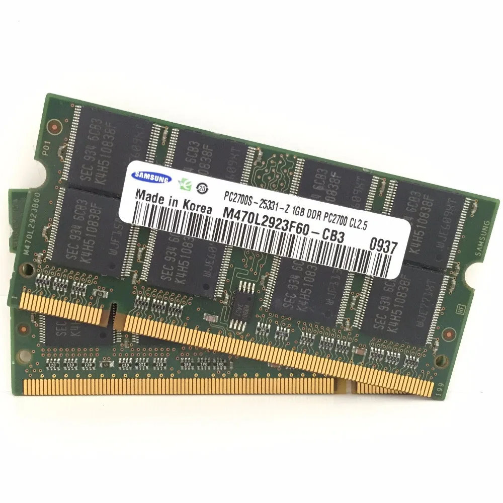 Vente D origine Samsung portable DDR ddr1 1 gb 2 gb 333 mhz pc 2700 pc 2700s 1g mémoire d ordinateur portable RAM 200pin sodimm 333 mhz Module 2700 s