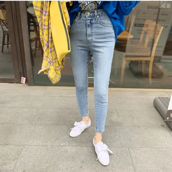 

New high waist versatile water wash basic model with a slim feet jeans collocation pencel leg jeans