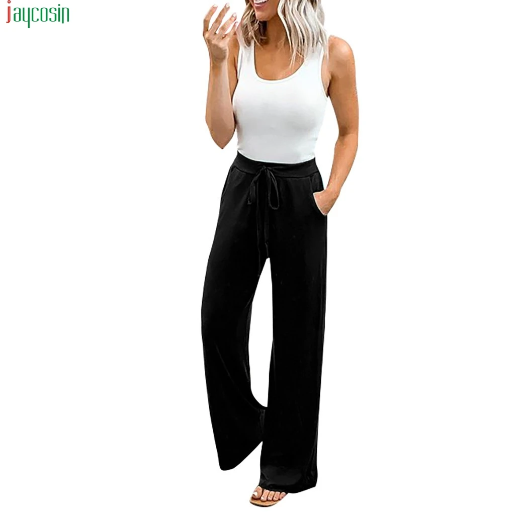 

JAYCOSIN Fashion Pants Women 2019 High Waist Lace Up Solid Strappy Bandage Sport Long Pants female Casual Leggings streetwear