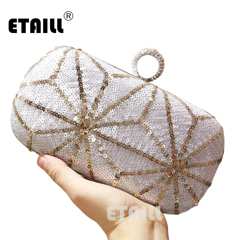

ETAILL Luxury Glitter Women Wedding Bride Shoulder Bags Gold Evening Bags Party Day Clutches Purses Wallet Sequins Chain Handbag