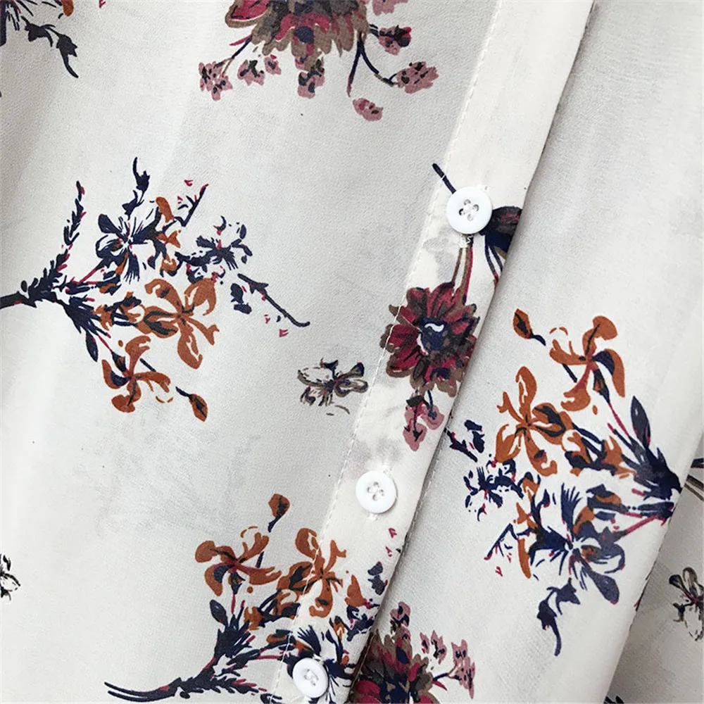 High quality Casual Chiffon Floral Women blouse shirt oversize Long sleeve Loose shirt office wear Flower tops Blusas Camisas (5)
