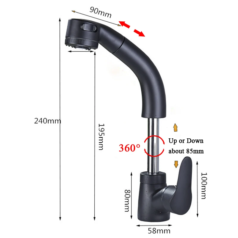 Выдвижной Смеситель для ванной комнаты матовый черный/золотой/хромированный кран для ванной поворотный 360 градусов Лифт вверх и вниз Санузел латунный кран