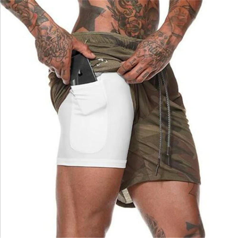

2019 NEW Men's Running Shorts Mens 2 in 1 Sports Shorts Male double-deck Quick Drying Sports men Shorts Jogging Shorts men