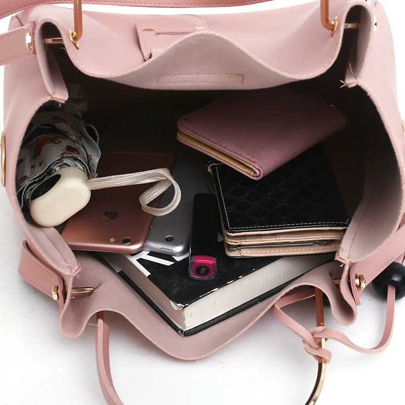3-Piece Women's Leather Handbag Set: Large Capacity Casual Tote Bag with Tassel Bucket Purses and Shoulder Bags image 6
