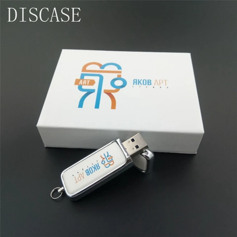 

Custom Logo 10pcs / lot Leather Usb 2.0 Flash Pen Drive With Box Colour Print Logo Photo Wedding Gift 4GB 8GB 16GB 32GB Sticks