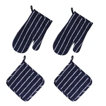 2 комплекта темно-синий в полоску прихватка и прихватку Жаростойкие перчатки выпечки перчатки Пособия по кулинарии выпечки Кухня аксессуары