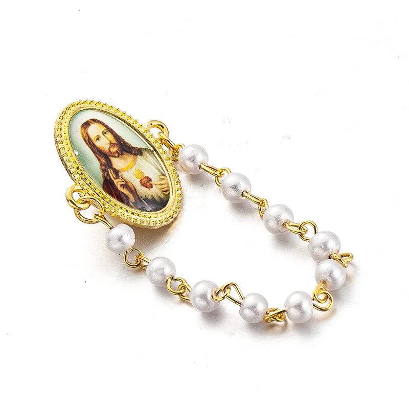 

2018 HOT 10PCS/PACK Jesus Letter Cross white Bead Alloy Jesus Brooch Brooches Christian Jesus Jewelry Random Color wholesale