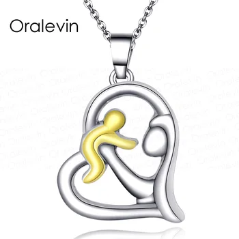 

Mother Hold Her Child Heart Two Tone Pendant Necklace Gift for Mother 18" 20Pcs/Lot #LN1465