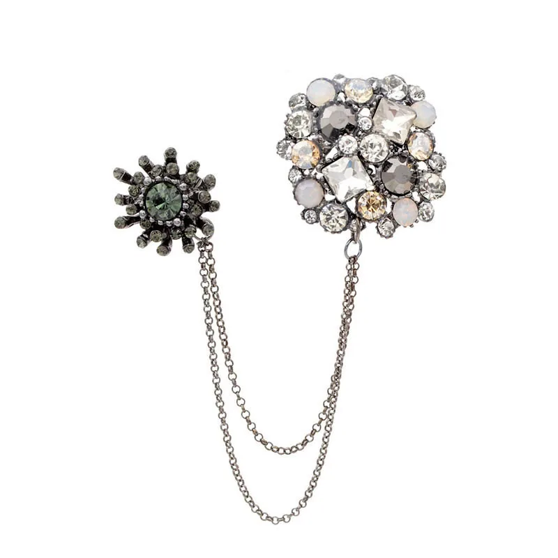 

CINKILE Elegant Rhinestone Flower Double Brooches For Women Tassel Winter Sweater Accessories Creative Pins Vintage Style Gift