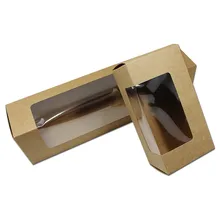 25 шт./лот, коричневая коробка из крафт-бумаги для выпечки, торта, печенья, упаковки, коробка для хранения с прозрачным окном, подарочные упаковочные коробки