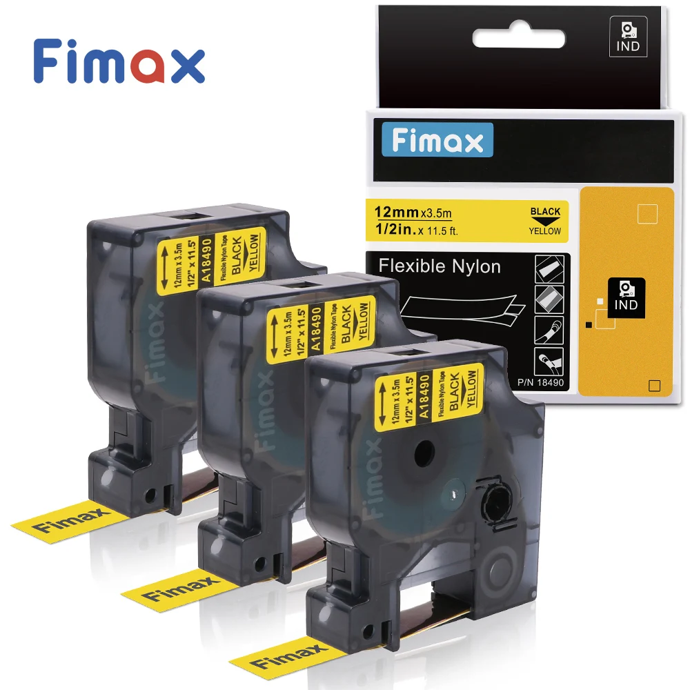 

Fimax 3 Pcs Compatible for Dymo RhinoPro Flexible Nylon Label Tape 18490 18488 Yellow/White 12mm DYMO RhinoPro IND Label Printer