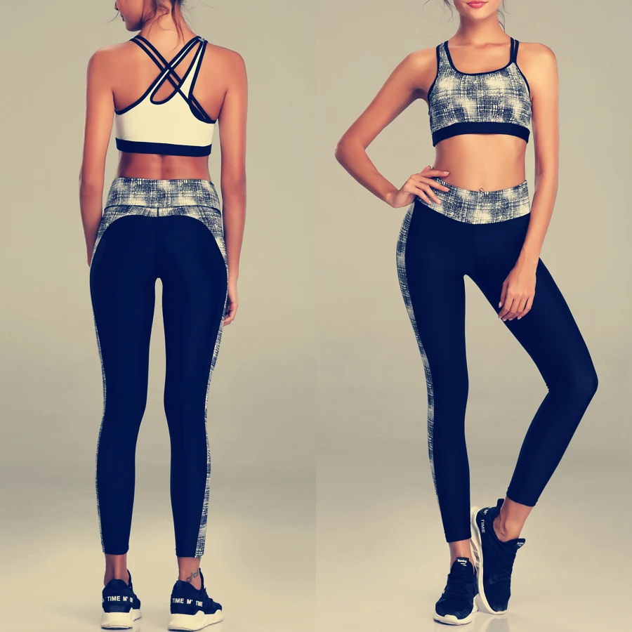 

LI-FI Black Yoga Set Women Fitness Sports Gym Wear Halter Vest Workout Running Wear Elastic Quick Dry Print Reathable Yoga Suit