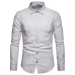 Повседневные мужские рубашки с длинным рукавом льняные тонкая на кнопках Твердые Тонкие Turn-Down воротник бизнес-рубашка Camisa de hombre