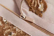 CHIC VITA 2017 Women New Sequin Embellished Floral Mesh Long Sleeve Bandage Dress