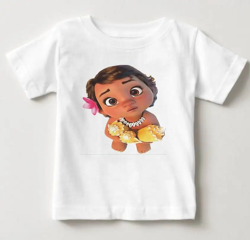 Новая футболка для мальчиков и девочек, детские футболки, детские рубашки для девочек с мультяшным принтом Moana Ocean Romance детей короткий рукав Vaiana футболка Топы - Цвет: White2