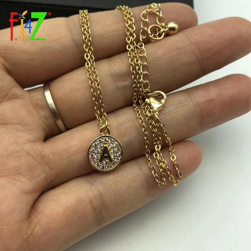F. J4Z Новые горячие алфавитные подвески золотые медные Мини 26 букв ожерелья сверкающие циркониевые хрустальные монеты начальные ожерелья