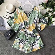 Boho Short Women Jumpsuit Beach V Neck Backless Korean Sexy Chiffon Tunic Floral Print Plus Size Summer Women Overalls Rompers Boho Short Women Jumpsuit Beach V Neck Backless Korean Sexy Chiffon Tunic Floral Print Plus Size Summer Women Overalls Rompers