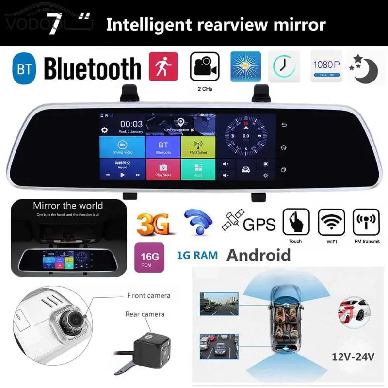 

7" Touch Screen Car DVR Camera Bluetooth WIFI Android 5.0 GPS 1080P Digital Video Recorder Dual Lens Rearview Dash Cam Camcorder
