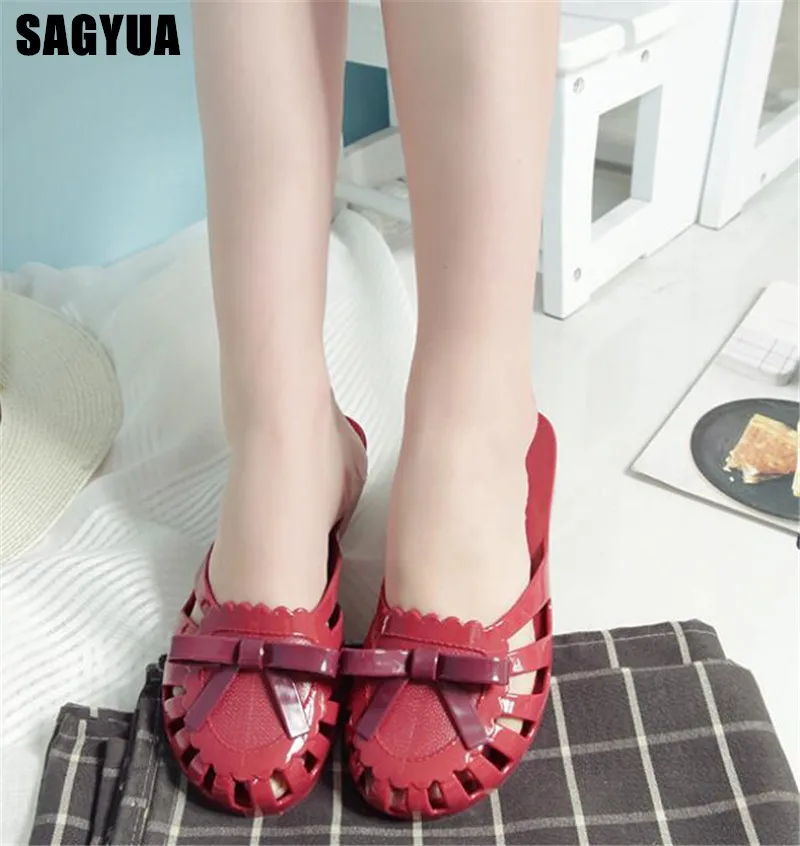 

Spring summer women sandals Flat heel plastic Jelly shoes Ladies Flats Casual shoes 2019 new woman Beach Bow Pumps slippers A256