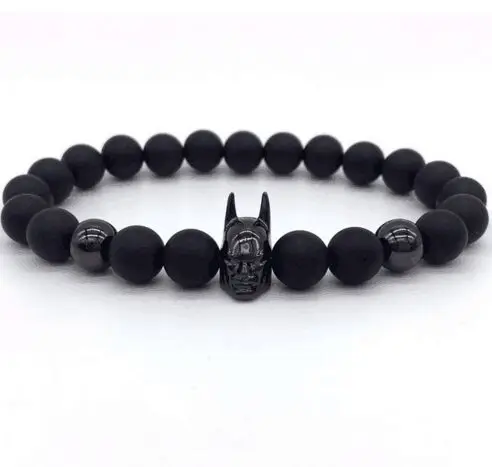 

Black Color Plated New Design Batman Head Charm Bracelets With 6mm Stone Beads For Cool Men And Women Jewelry Gift